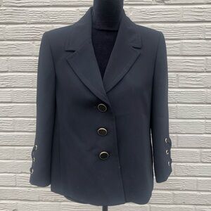 Kasper Black Career Suit Jacket 3 Button Notched Collar Blazer Size 8P